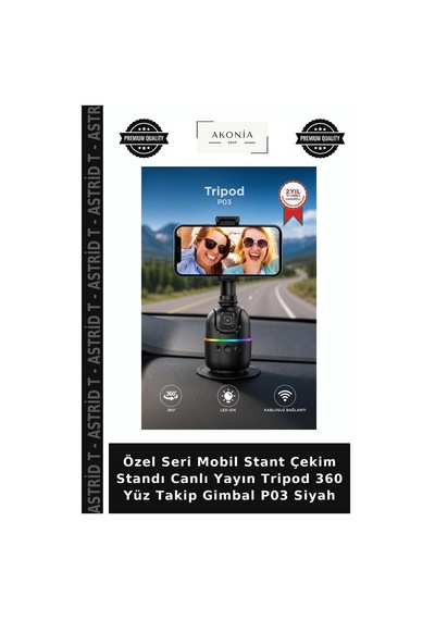 Özel Seri Mobil Stant Çekim Standı Canlı Yayın Tripod 360 Yüz Takip Gimbal P03 Siyah