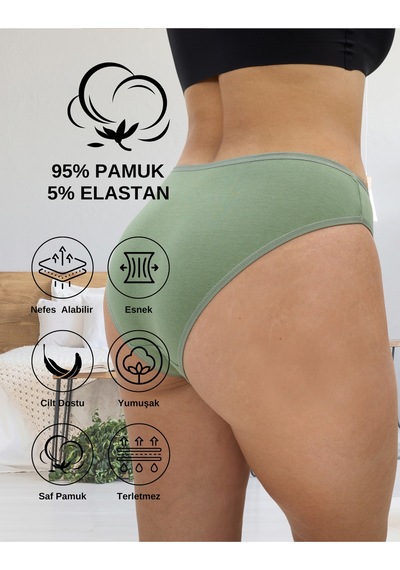 Alya Underwear Kadın Külot, Renkli Pamuklu Slip Külotlar Bikini Kesim 5'li Paket Çok Renkli Çok Renkli P03