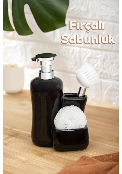 Porsima 268669 Sıvı Sabunluk Fırçalı Süngerlikli Sabunluk Siyah