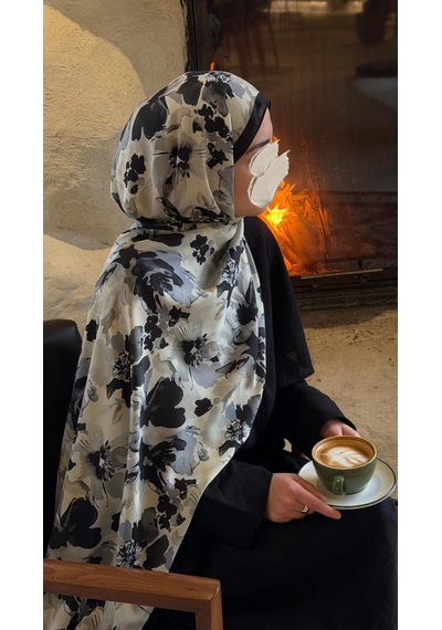 Qalortex Scarf Pamuklu Garden Desen Şal-siyah