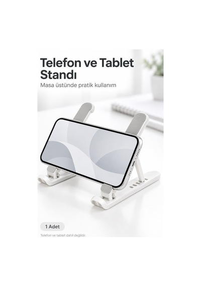 Katlanabilir Yükseklik Ayarlı Telefon Tablet Standı, Beyaz