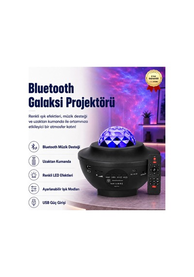 Buğz Projektör Özellikli Bluetooth Hoparlör Ve Rgb Led Işıklı Gece Lambası, Siyah Renk .