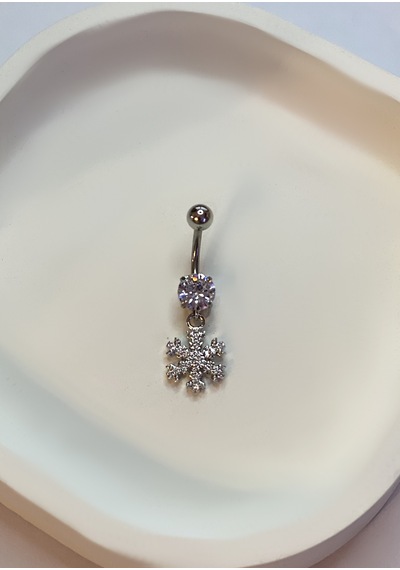 Kadın Kar Tanesi Ve Tektaş Model Taşlı Çelik Piercing Gümüş