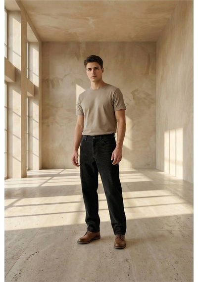Little Cup Jeans Co Erkek Baggy Fit Rahat Kalıp Kadife Siyah Pantolon
