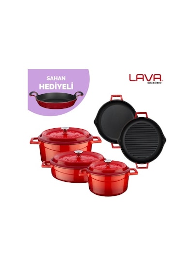 Lava Demir Döküm 5`I Bir Yerde Seti Tencere Seti Sahan