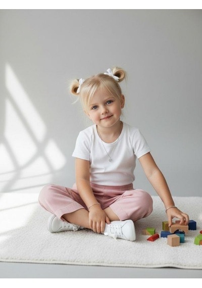 Zekids Kız Bebek Yumuşak Dokulu Beli Lastikli Pantolon-16946 Pembe