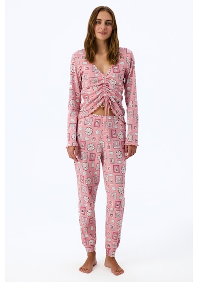Penti Pembe Postcard Pointel Uzun Kollu Tişört Pijama Üstü Pk32