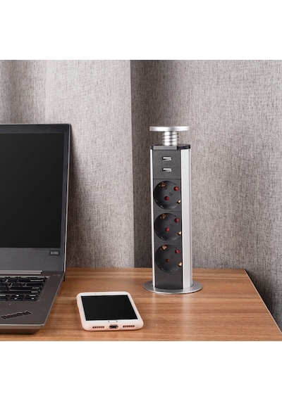Manuel Asansörlü Gizlenebilir Gömme Grup Priz 16a 1.8 Mt Kablolu 2 Usb Li 3 Lü Grup Priz 60mm 1.8 M
