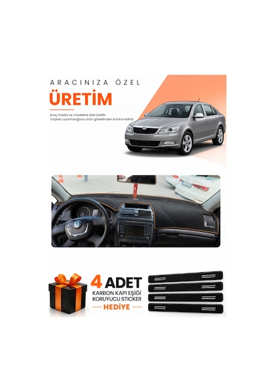 Skoda Octavia 2009-2012 Uyumlu Torpido Koruma Örtüsü Oto Kılıfı - Siyah Kahverengi