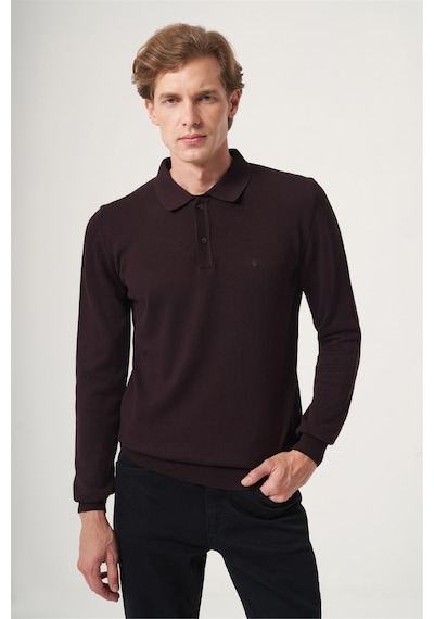 İmza Mor Polo Yaka Uzun Kol Örme Comfort Fit Pamuklu Kazak 1012265150 Açık Mor
