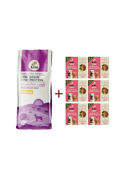 Kito Kuzu Etli Yavru Köpek Maması 2500 G + Kito Fresh Somon Etli Köpek Yemeği 6'lı