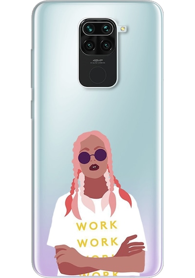 Redmi Note 9 Pink Hair Tasarımlı Süper Şeffaf Telefon Kılıfı Çok Renkli
