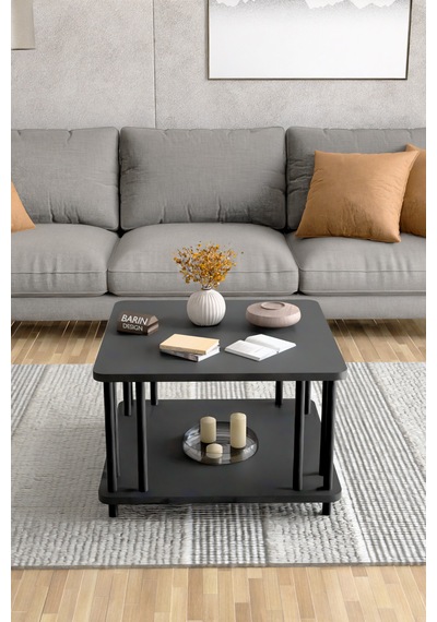 Modern Kare Orta Sehpa Çift Katlı Siyah Metal Ayaklı Salon, Ofis, Dekoratif Masa Antrasit Modern Kare Orta Sehpa Çift Katlı Siyah Metal Ayaklı Salon, Ofis, Dekoratif Masa Antrasit