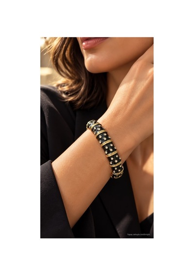Siyah Gold Taşlı Bileklik Zarif Şık Kadın Bileklik Kristal Taşlı Modern Takı Siyah - 926986139 Siyah