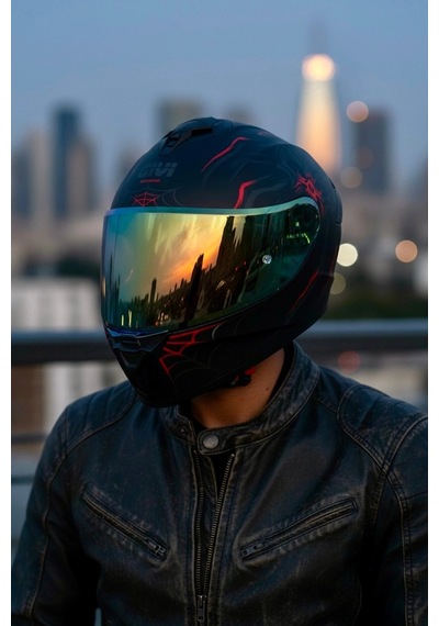 Gıvı 50.x Arachno Mat  1 Renkli 1 Şeffaf Vizörlü Motosiklet Kask Gold Vizör + Şeffaf