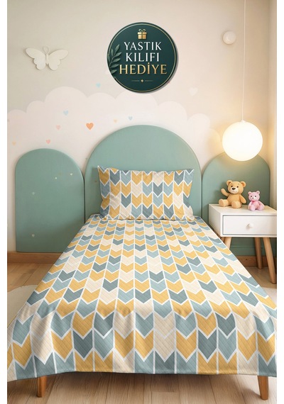Sarı Geometrik Modern Genç Odası Tek Kişilik Pike Takımı-mavi Beyaz 160x220 Cm Kapitone Yatak Örtüsü Ayazlı Eşik Akışı