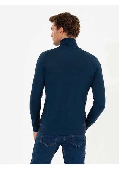 Cacharel İndigo Slim Fit Balıkçı Yaka Basic Triko Kazak Mavi