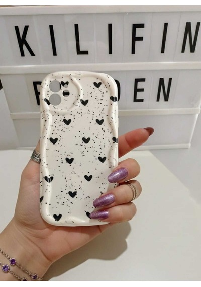 Apple Uyumlu iPhone 11 Şeker Modeli Telefon Kılıfı Siyah Kalpli