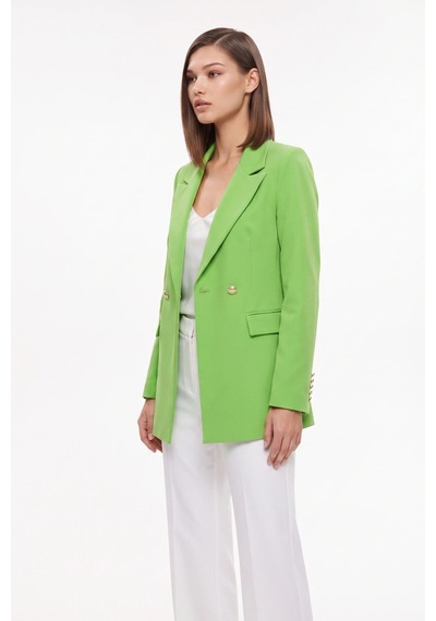 CEMO Gold Düğmeli Çift Düğme Blazer Ceket Yeşil