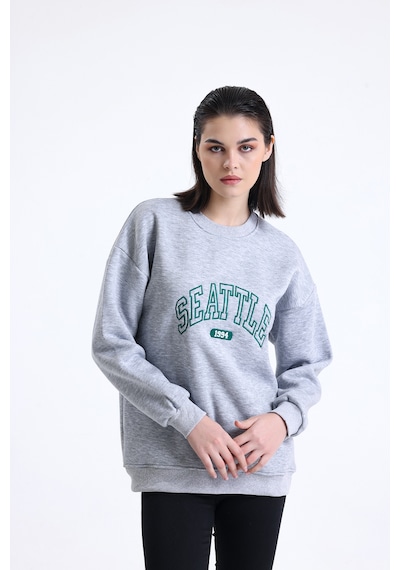 Kadın Gri Oversize Sweatshirt Seattle Gri Melanj