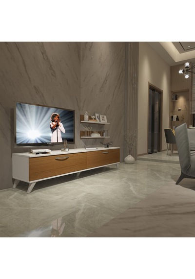 Decoraktiv Eko 4 Slm Std Retro Tv Ünitesi Tv Sehpası - Beyaz Ceviz Beyaz - Ceviz