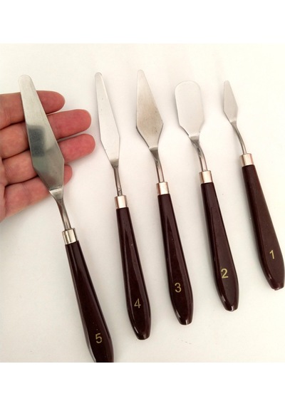 Spatula Seti Büyük Boy, Akrilik, Yağlı Boya, Pasta Süsleme, Kek Şekillendirme 5'li-ahşap Set