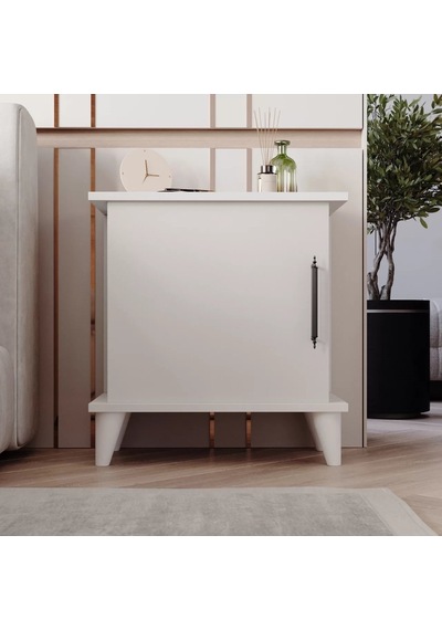 Adela Raflı Modern Komodin - Beyaz