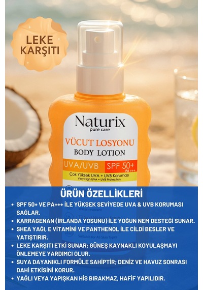Vücut Losyonu Spf 50+ Pa+++ Uva/uvb Güneş Koruması, 72 Saat Nem, Leke Karşıtı Etkili - 200ml