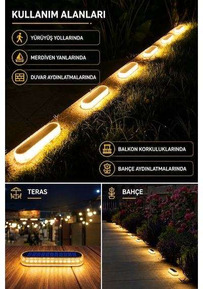 1 Adet Solar Güneş Enerjili Premium Kalite, 30 Led'li Dekoratif Zemin, Bahçe Ve Peyzaj Aydınlatma Ip68 Su Geçirmez, Sarı Işık