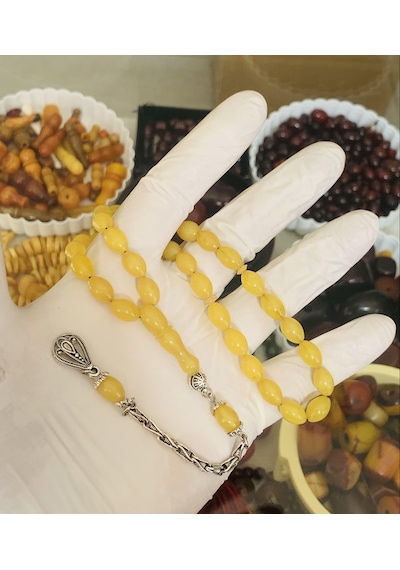 SIKMA KEHRİBAR TESBİH SARI ARPA MODEL ALPAKA PÜSKÜL