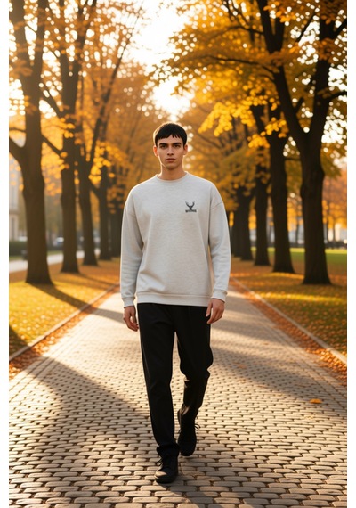 Benerly Erkek Bisiklet Yaka Düşük Kol Uzun Kol Sweatshirt Fonksiyonel Day Gri Melanj