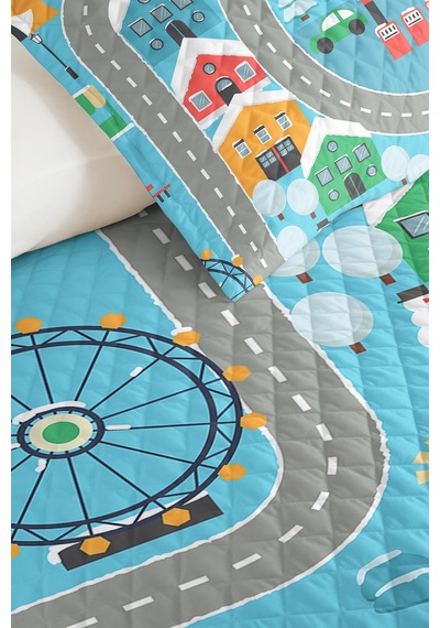 Evimde Bambaşka Şehir Yolu Mavi Erkek Çocuk Odası Tek Kişilik Pike Takımı - Renkli Yollar 160x220 CM Yatak Örtüsü Evimde Bambaşka Şehir Yolu Mavi Erkek Çocuk Odası Tek Kişilik Pike Takımı - Renkli Yollar 160x220 CM Yatak Örtüsü