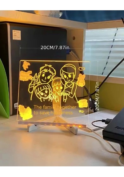 Neon Işıklı 7 Renk Işık Boyama Kalemli Led Resim Panosu Boyama Tahtası Kalemleri 20 X 20 Çok Renkli