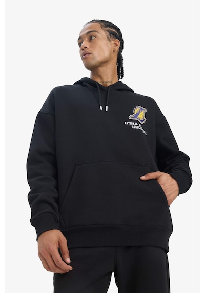 DeFactoFit NBA Los Angeles Lakers Oversize Geniş Kalıp Kapüşonlu Kalın Sweatshirt D8489AX25SPBK81