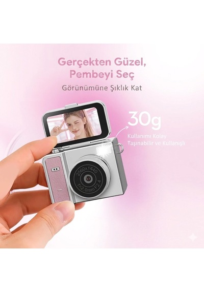 2k Mini Dijital Retro Video Kamera Flaşlı Dijital Vlog Mini Fotoğraf Makinesi Türkçe Menü Bej