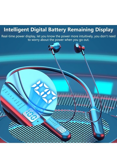 Tb04 Boyun Bantlı Bluetooth Kulaklık, Dijital Gösterge, 100 Saat Müzik Dinleme, Siyah