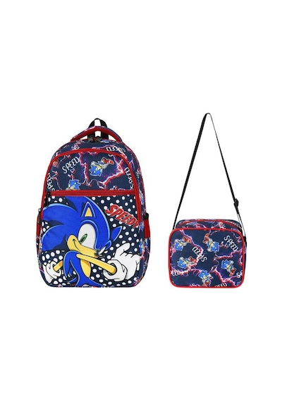 İlkokul Çantası Sonic 2'li Set 40 30 Cm Beslenme Çantası Ortopedik Sırt Çantası Erkek Çocuk Lacivert