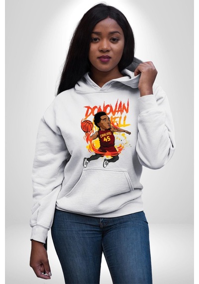 Donovan Mitchell Basketbol Karikatür Kadın Erkek Beyaz Kapüşonlu Sweatshirt Hoodie Beyaz
