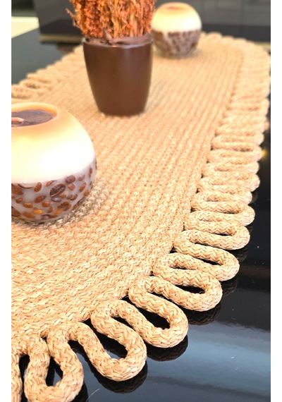 Hasır Jüt Renk 35x100 Cm Dekoratif Runner Şık Masa Orta Sehpa Üstü Dekoratif Sofra Aksesuarı Bej