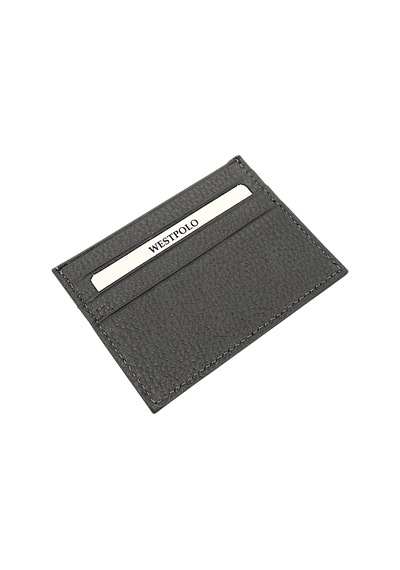Westpolo Hakiki Deri Slim İnce Unisex Kartlık - Gri Gri