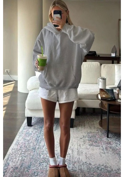 Grimelanj Kapüşonlu Şardonlu Oversize Cepli Sweatshirt Mg2206