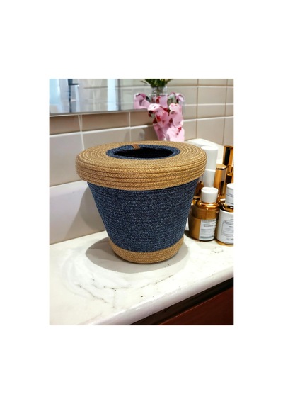Jüt, Hasır, Çöp Kovası, Mutfak Çöp Kovası, Banyo Çöp Kovası, Doğal, Natürel, Jüt Kova, Modern Kova Lacivert Lacivert