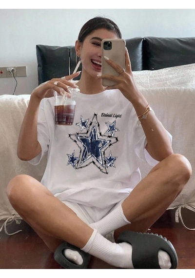 Uyguntarz Unisex Eteinal Light Baskılı Oversize Tshirt Beyaz