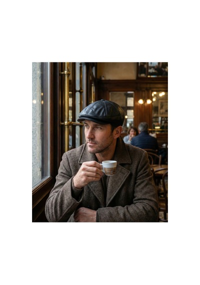 Emybox %100 Hakiki Deri 8 Köşe Kasket Şapka - Peaky Blinders Tarzı Lastikli Erkek Şapka Siyah