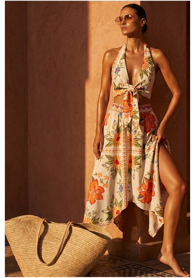 Fashion Cocktail Island Girl Vintage Bağlamalı Tropikal Halter Yaka Büstiyer Ve Cepli Asimetrik Mendil Etek Yazlık Bohem Boho Set Takım ekru Fashion Cocktail Island Girl Vintage Bağlamalı Tropikal Halter Yaka Büstiyer Ve Cepli Asimetrik Mendil Etek Yazlık Bohem Boho Set Takım ekru