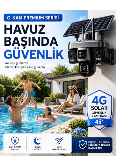 O-kam Ok335set5 12mp 4 Kameralı 4g Çift Solar Panel Gece Görüş 5gb Turkcell +32gb Hafıza