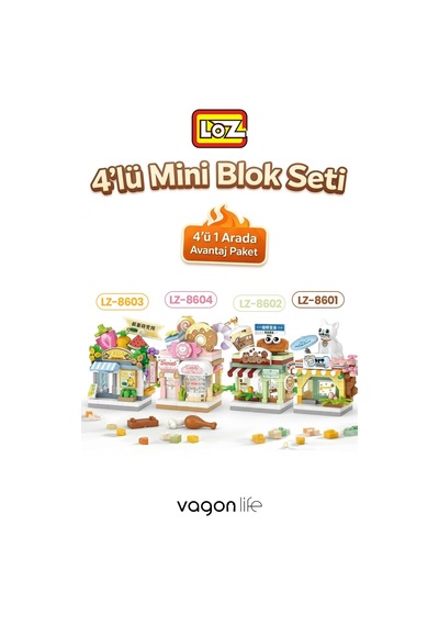 Loz Micro Block 4'lü Dükkan Seti 4 Farklı Model Dekoratif Oyuncak Yapım Seti Yapı Blok Seti