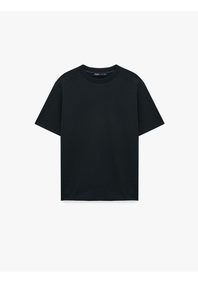Koton Uzun Kollu Oversize Bisiklet Yaka Kısa Kollu Basic Tişört Lacivert 6sam10400mk