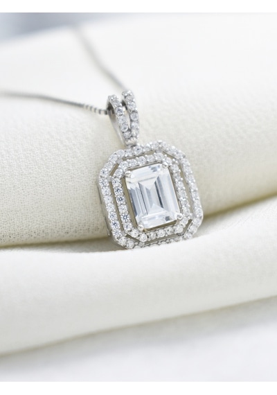 Brezza Lusso Jewelry Pırlanta Model Baget Taşlı Attractive Gümüş Kadın Kolye Gümüş 45 Cm 45 Cm