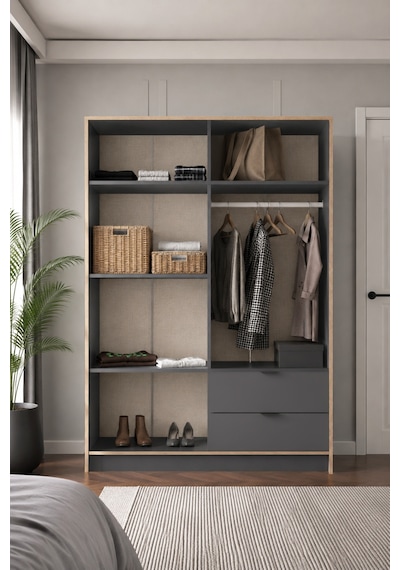 Arden 4 Kapaklı 2 Çekmeceli Gardırop/dolap 128x182x44 Cm Atlas Çam Modern Tasarım Siyah Arden 4 Kapaklı 2 Çekmeceli Gardırop/dolap 128x182x44 Cm Atlas Çam Modern Tasarım Siyah